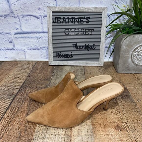 Veronica Beard Women’s Size 7M Suede Mules Heels Camel miriam - Picture 2 of 12